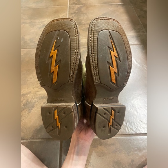 Old West Boy’s Olive Green & Tan Leather Cowboy Boots - Picture 11 of 11